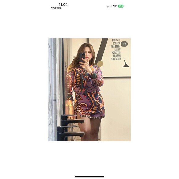 Zara Pucci Mini Dress Scarf Neck Tie Multi Color Print Florals Long Sleeve Sz M - Picture 8 of 8